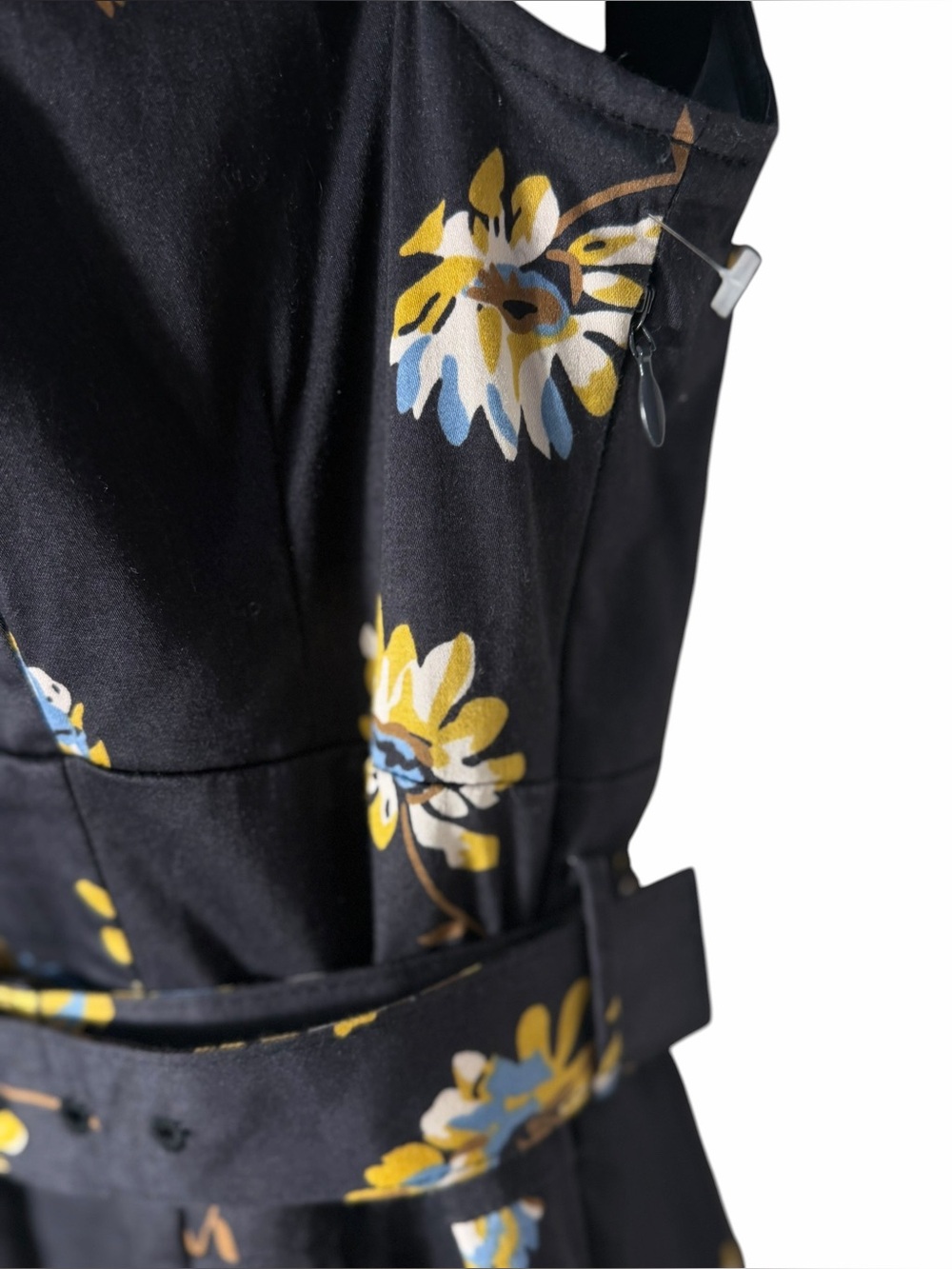 Boden Floral Black Belted Pencil Skirt Dress With Slit And Side Pocket Women 6R - Picture 5 of 14